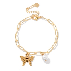 Бабочка Браслеты с подвесками из сплава и пластика с имитацией жемчуга, с цепочками со скрепками для женщин, бабочка, 6-3/4 дюйм (17 см)