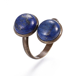 Lapis Lazuli Natural Lapis Lazuli Cuff Rings, Open Rings, with Brass Finding, Size 11, Antique Bronze, 21mm