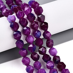 Фиолетовый Окрашенные природные белый нефрит бисер пряди, два тона, граненые, звезды вырезать круглые бусы, фиолетовые, 7~8x6~7.5x6~7.5 мм, отверстие : 1 мм, около 48~49 шт / нитка, 14.17~15.35'' (36~39 см)