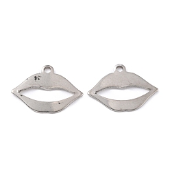 Stainless Steel Color Tarnish Resistant 201 Stainless Steel Pendants, Lip, Stainless Steel Color, 13x17.5x1mm, Hole: 1.5mm