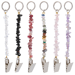 Смешанные камни 6Брелок из натуральных и синтетических драгоценных камней, с 304 кольцами из нержавеющей стали и железными зажимами, 150 мм, 6 шт / комплект