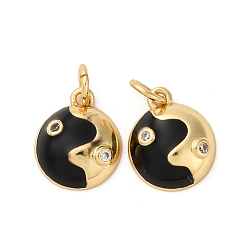 Настоящее золото 18K Латунный паве из кубических цирконий с эмалевыми подвесками, форма инь-ян, стойки покрытие, без свинца и без кадмия, долговечный, с целью перехода в кольце, реальный 18 k позолоченный, 13x11x4 мм, отверстие : 3.5 мм