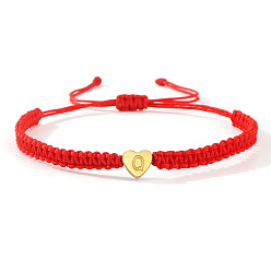 Letter Q 304 Браслеты из плетеных бусин из нержавеющей стали, регулируемые женские браслеты из нейлоновой нити, сердце с начальным, золотые, Буква Q, 11.02 дюйм (28 см)