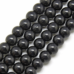 Black Glass Beads Strands, Round, Black, about 10mm in diameter, hole: 1mm, about 30pcs/strand, 12 inch