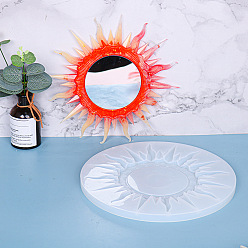 White DIY Sun Shape Mirror Frame Silicone Molds, Resin Casting Molds, for UV Resin & Epoxy Resin Craft Making, White, 257x13mm, Mirror Tray: 101mm