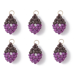 Фиолетовый Подвески в виде желудей из стеклянных бусин, с 304 кольцами из нержавеющей стали, реальный 18 k позолоченный, фиолетовые, 15~16x9.5~10 мм, отверстие : 3 мм