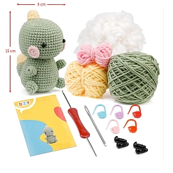 Dark Sea Green DIY Crochet Kits, including Yarns, 1Pc Crochet Needle, 5Pcs Stitch Marker and 4Pcs Safety Eyes, Dark Sea Green, 15x9cm