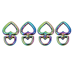Rainbow Color Поворотные застежки-омары цвета радуги из цинкового сплава, поворотный карабин-лобстер, сердце, 47 мм
