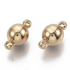 Настоящее золото 18K Латунные магнитные застежки с петлями, без никеля , круглые, реальный 18 k позолоченный, 14x8 мм, отверстие : 1.6 мм