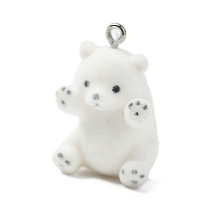 Медведь Подвески из непрозрачной смолы, с платиновыми тоновыми железными петлями, медведь, 30x19x14.5 мм, отверстие : 1.8 мм