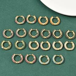 (52) Непрозрачная лаванда Латунные микро проложить серьги обруча кубического циркония, без кадмия и без свинца, долговечный, стойки покрытие, реальный 18 k позолоченный, разноцветные, 16.5x17x3.5 мм