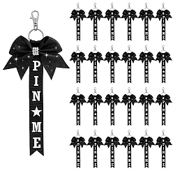 Black 24Pcs Polyester & Rhinestone Keychains, Bowknot, Platinum, Black, 255mm