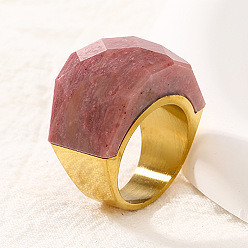 Родонит Модные 304 кольца из нержавеющей стали и натурального родонита, реальный 18 k позолоченный, размер США 8 (18.1 мм)