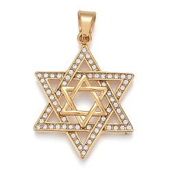 Doré  Pendentifs en acier inoxydable, avec strass cristal, étoile de david, or, 304mm, Trou: 49x37.5x5mm