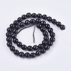 Noir Brin de perles rondes en onyx noir naturel, teint, facette, noir, 8mm, Trou: 1mm, Environ 47 pcs/chapelet, 15.35 pouce