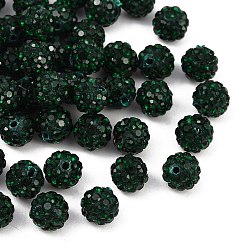 Изумруд Бусины со стразами, полимерная глина , pave disco бусины, класс А, половине просверлил, круглые, изумруд, С. 9 (1.5 мм), 1.6 мм, отверстие : 6 мм