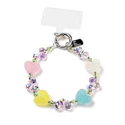 (52) Непрозрачная лаванда Ремешки для мобильных устройств из стеклянных и железных бусин, с нашивкой для шнурка для мобильного телефона, сердце, разноцветные, 14.5 см