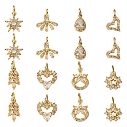 Настоящее золото 18K 16 шт. 8 стиль стойка покрытие латунь проложить подвески из кубического циркония, с целью перехода в кольце, долговечный, без свинца и без кадмия, реальный 18 k позолоченный, 11.5~17x8~14.5x2~4 мм, отверстие : 4 мм, 2 шт / стиль