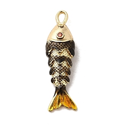 Черный Стойки обшивки латунные подвески, с кубического циркония и эмали, рыбы прелести, долговечный, без свинца и без кадмия, чёрные, 31.5x9x6 мм, отверстие : 3.5x2 мм