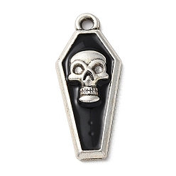 Skull Подвески из эмали и сплава, античное серебро, очарование гроба, череп, 26x11x3 мм, отверстие : 1.5 мм
