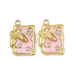 Настоящее золото 18K 304 нержавеющей стальной эмали подвески, прямоугольник с подвесками в виде бабочек, со стразами, ионное покрытие (ip), реальный 18 k позолоченный, 23x15.5x3 мм, отверстие : 2 мм