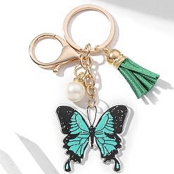 Бирюза Акриловые брелки, украшения для сумок и кошельков, с имитацией жемчужина бисера, бабочка, бирюзовые, 9x4 см