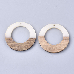 Linen Resin & Wood Pendants, Ring, Linen, 49x4mm, Hole: 2mm