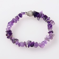 Аметист 3D Будда голову драгоценный камень бисером браслеты простирания, с тибетском стиле сплава бисером, аметист, 57 мм