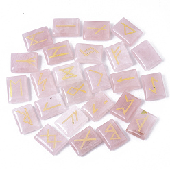 Розовый Кварц Природного розового кварца кабошонов, камень гадания, прямоугольник с рунами / футарк / футорк, 20x15x6.5 мм, 25 шт / эт
