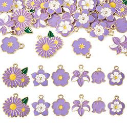 Средний Фиолетовый 30шт. 6 стили подвесок из сплава и эмали, , золотой свет, средне фиолетовый, 14.5~20x13~22x1~2 мм, отверстие : 1.5~1.8 мм, 5 шт / стиль