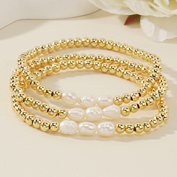 Белый 3 штук наборы браслетов из пресноводного жемчуга, с бисерными украшениями ручной работы для изысканного стиля, белые