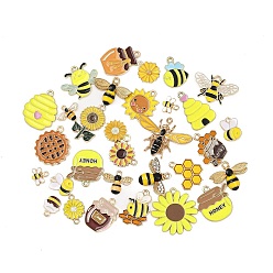 (52) Непрозрачная лаванда Подвески из эмали и сплава, золотые, пчелы/цветок/соты, разноцветные, 10~26.5x10~33x1~4 мм, отверстие : 1.4~2 мм, 30 шт / комплект