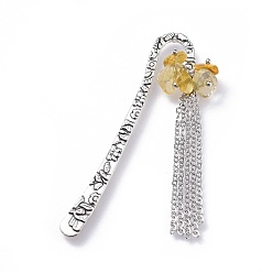 Цитрин Тибетском стиле сплава закладки, с натуральными бусинами с цитриновыми чипсами и медными кабельными цепями, 79.5 мм