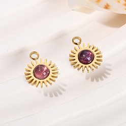 Аметист Подвески из натурального аметиста , Подвески от солнца из нержавеющей стали золотистого цвета, аксессуары для ожерелья своими руками, 8.5x8.5 мм