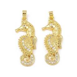 Настоящее золото 18K Латунные микро проложить кубического циркония подвески, без кадмия и без свинца, прелести морских коньков, реальный 18 k позолоченный, 33x12.5x5.5 мм, отверстие : 4x2.5 мм