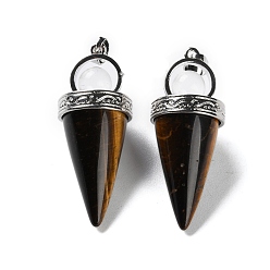 Тигровый глаз Природных тигровый глаз подвески, с реечной обшивкой латунными выводами, без свинца и без кадмия, конус, 46~47x18 мм, отверстие : 7x5 мм