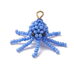 Васильковый Подвески в виде осьминога из стеклянных бусин, с золотыми железными петлями, васильковый, 29.5x24.5 мм, отверстие : 2.5 мм