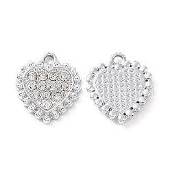 Платина Подвески из хрусталя и горного хрусталя из сплава, сердце, платина, 15x13x2 мм, отверстие : 1.6 мм
