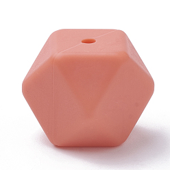 Coral Food Grade Eco-Friendly Silicone Beads, Chewing Beads For Teethers, DIY Nursing Necklaces Making, Faceted Cube, Coral, 14x14x14mm, Hole: 2mm