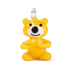 Золотистый Подвески лэмпворк ручной работы, нести прелести, золотые, 27.5~30x16.5~17.5x14~17 мм, отверстие : 2~3.5 мм