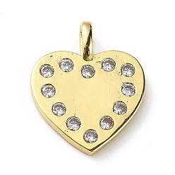 Clear Rack Plating Brass Micro Pave Cubic Zirconia Pendants, Heart Charm, Cadmium Free & Lead Free, Long-Lasting Plated, Real 18K Gold Plated, Clear, 19x16x2mm, Hole: 3x1mm