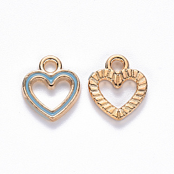 Светло-Голубой Сплав эмали прелести, сердце, золотой свет, Небесно-голубой, 12x10.5x2 мм, отверстие : 2 мм