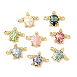 Настоящее золото 18K Подвески-соединители в виде черепахи из латуни с эмалью, с естественной оболочке, долговечный, стойки покрытие, разноцветные, реальный 18 k позолоченный, 12x15.5x3 мм, отверстие : 1.1 мм