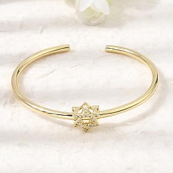 Star of David Brass Micro Pave Clear Cubic Zirconia Cuff Bangles for Women, Real 18K Gold Plated, Lead Free & Cadmium Free, Rack Plating, Long-Lasting Plated, Star of David, Inner Diameter: 2.28 inch(5.8cm)