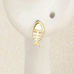 Настоящее золото 18K 304 серьги-гвоздики из нержавеющей стали в форме рыбьей кости, реальный 18 k позолоченный, 9x4 мм