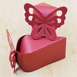 Cerise Folding Cardboard Candy Boxes, Wedding Gift Wrapping Box, Triangle with Butterfly, Cerise, 9x7.5x5cm