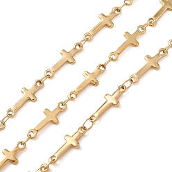 Настоящее золото 14K 304 стали крест ссылка цепи из нержавеющей, пайки, с катушкой, ионное покрытие (ip), долговечный, реальный 14 k позолоченный, 14x5x1.5 мм