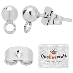 Серебро 304 Выводы серьги из нержавеющей стали шпилька, с петлей и ушной гайкой / серьгами, серебряные, 15x8 мм, отверстие : 1.7 мм, Шар: 5 mm, штифты : 0.8 мм, 100 шт / комплект