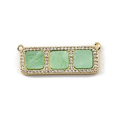 Dark Sea Green Brass Micro Pave Clear Cubic Zirconia Connector Charms, with Resin, Rectangle with Square Links, Rack Plating, Long-Lasting Plated, Cadmium Free & Lead Free, Real 18K Gold Plated, Dark Sea Green, 12x32x3mm, Hole: 1mm