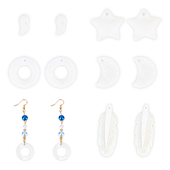 White Natural Freshwater Shell Pendants, Mixed Shapes, White, 25x2.5mm, Hole: 1.4mm, 20pcs/box